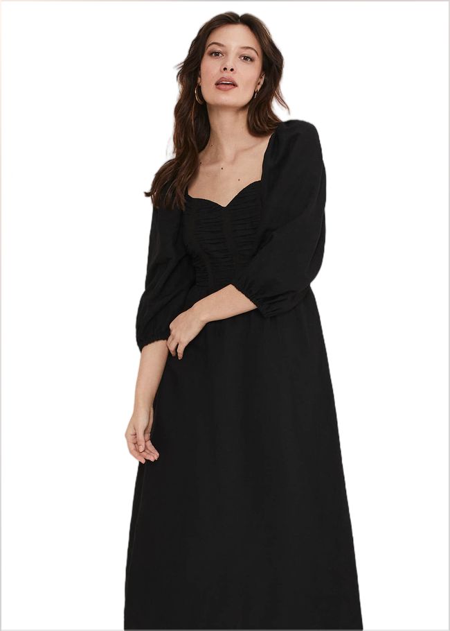  Shola Linen Ruched Bodice Dress Black 221681050