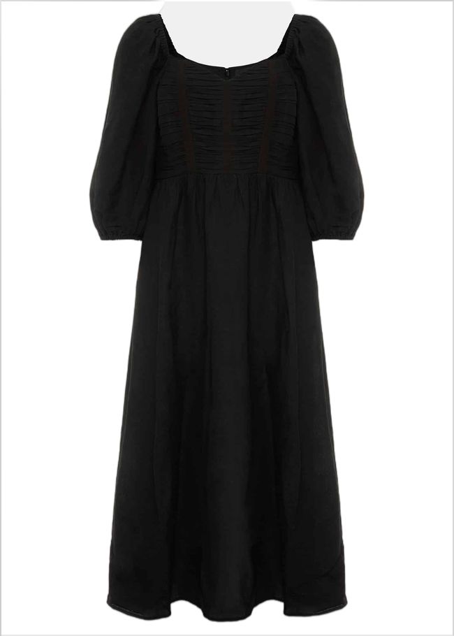  Shola Linen Ruched Bodice Dress Black 221681050