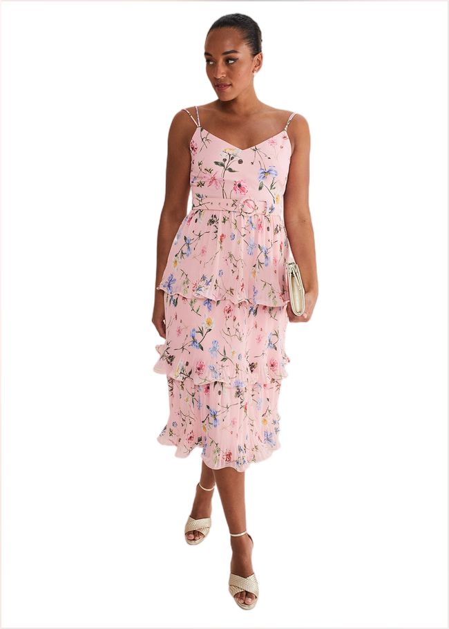  River Floral Tiered Midi Dress Pink/Multi 221693531