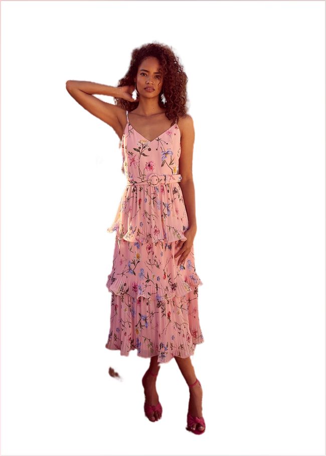  River Floral Tiered Midi Dress Pink/Multi 221693531