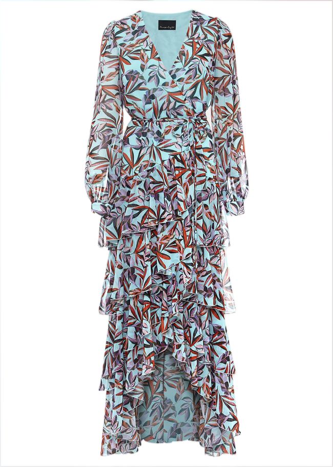  Jada Leaf Print Tiered Maxi Dress Aqua/Multi 221696157