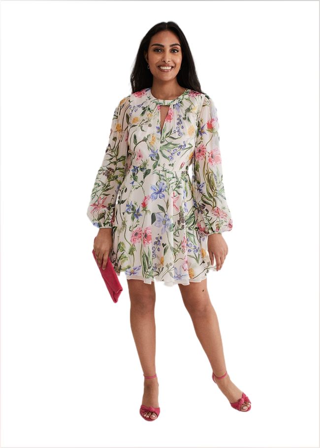  Petite Everleigh Chiffon Floral Mini Dress Ivory/Multi 221698931