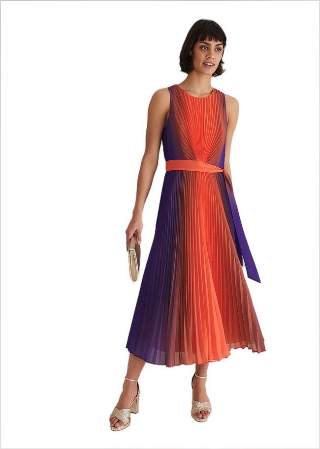  Simara Ombre Pleated Midi Dress Vermillion/multi 221705172