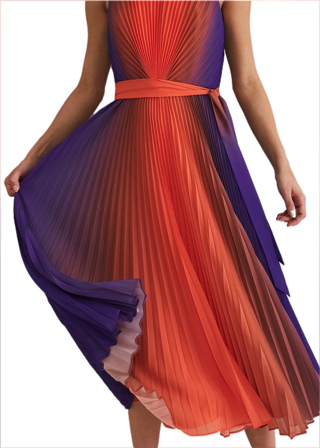  Simara Ombre Pleated Midi Dress Vermillion/multi 221705172