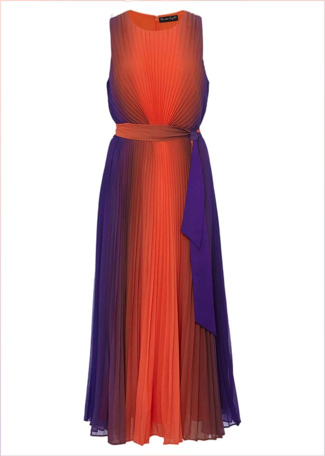  Simara Ombre Pleated Midi Dress Vermillion/multi 221705172