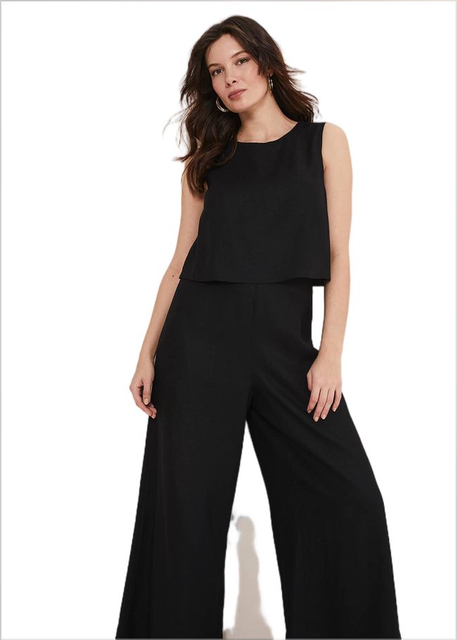  Aubrey Black Linen Wide Leg Jumpsuit Black 221712050