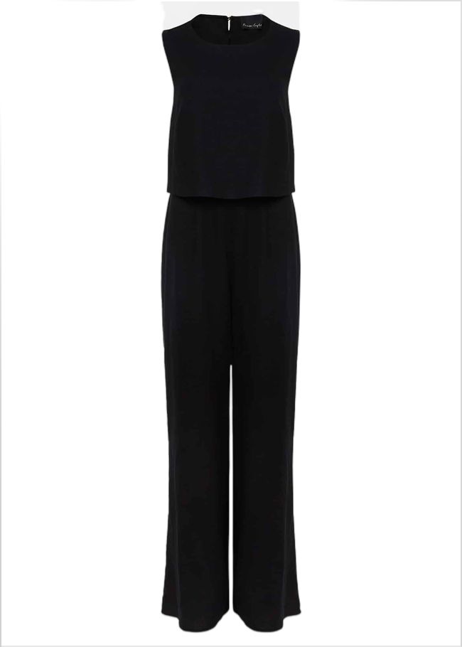  Aubrey Black Linen Wide Leg Jumpsuit Black 221712050