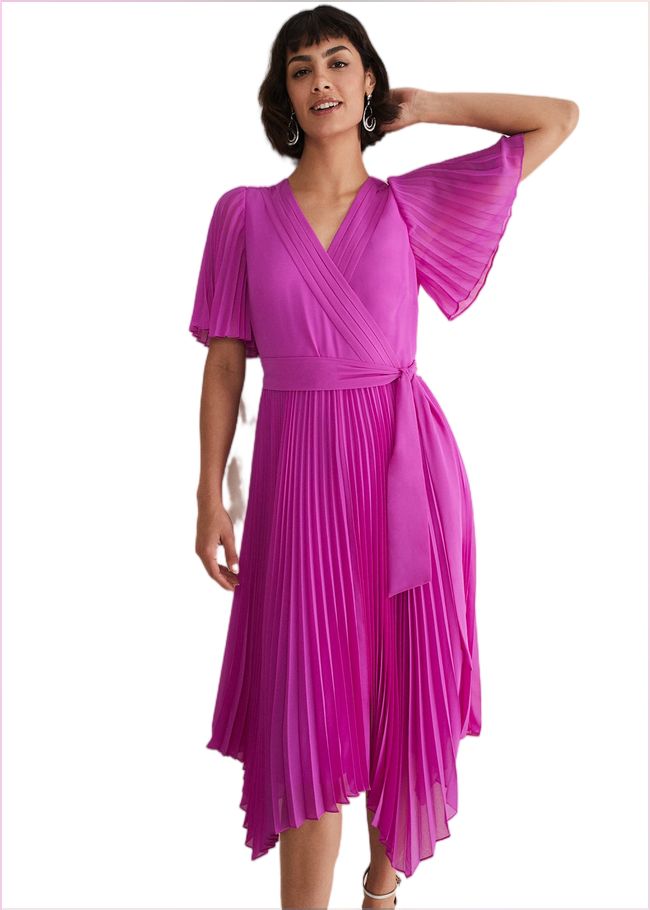  Kendall Pleated Midi Dress Fuschia 221713436