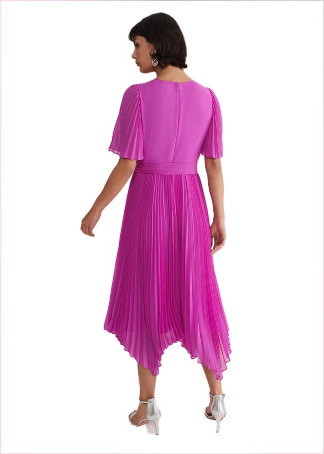  Kendall Pleated Midi Dress Fuschia 221713436