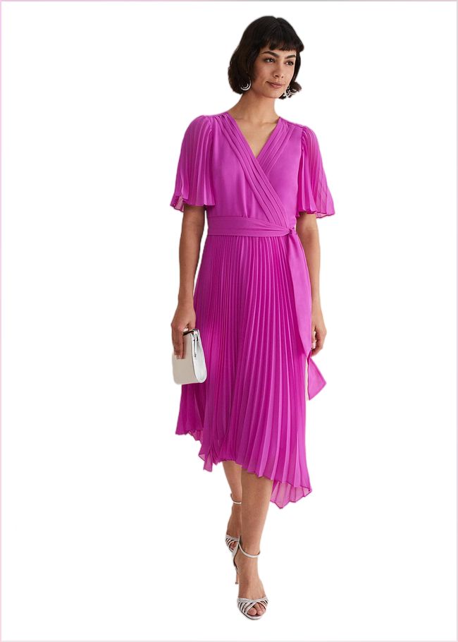  Kendall Pleated Midi Dress Fuschia 221713436