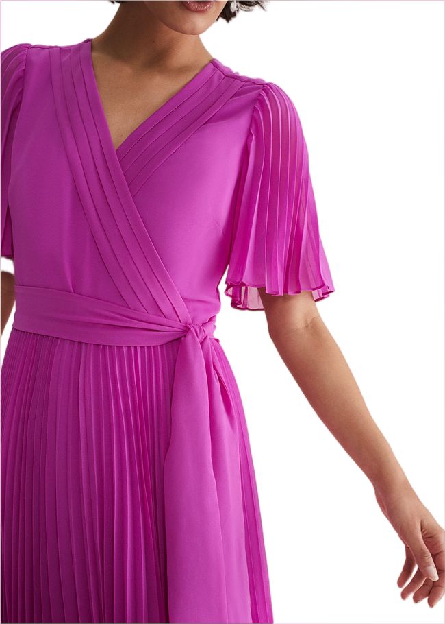  Kendall Pleated Midi Dress Fuschia 221713436