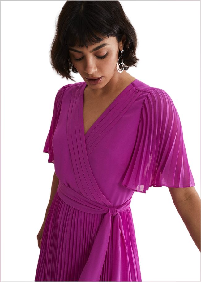  Kendall Pleated Midi Dress Fuschia 221713436