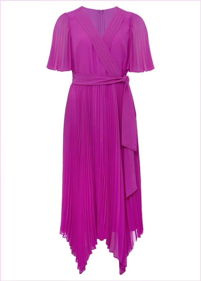  Kendall Pleated Midi Dress Fuschia 221713436