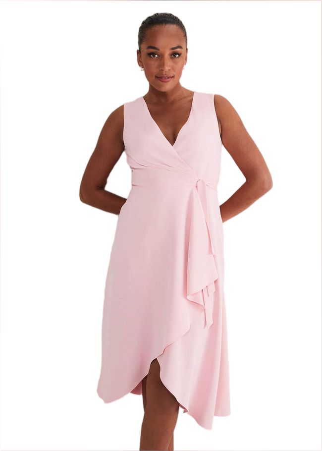  Julissa Sleeveless Ruffle Wrap Midi Dress Soft Pink 221724310