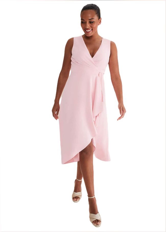  Julissa Sleeveless Ruffle Wrap Midi Dress Soft Pink 221724310