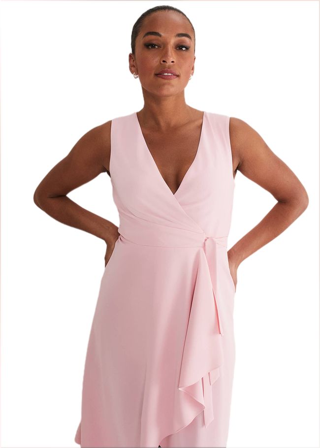  Julissa Sleeveless Ruffle Wrap Midi Dress Soft Pink 221724310