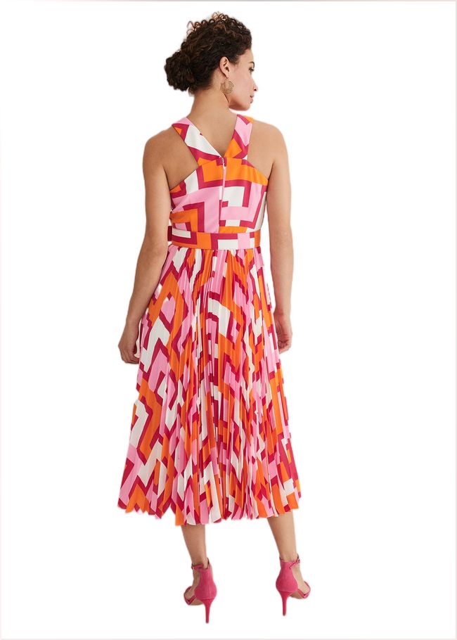  Yas Abstract Halterneck Midi Dress Pink/Orange 221734939