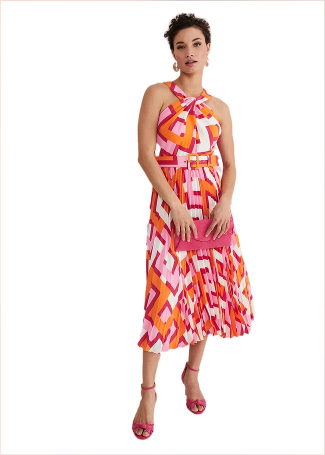  Yas Abstract Halterneck Midi Dress Pink/Orange 221734939