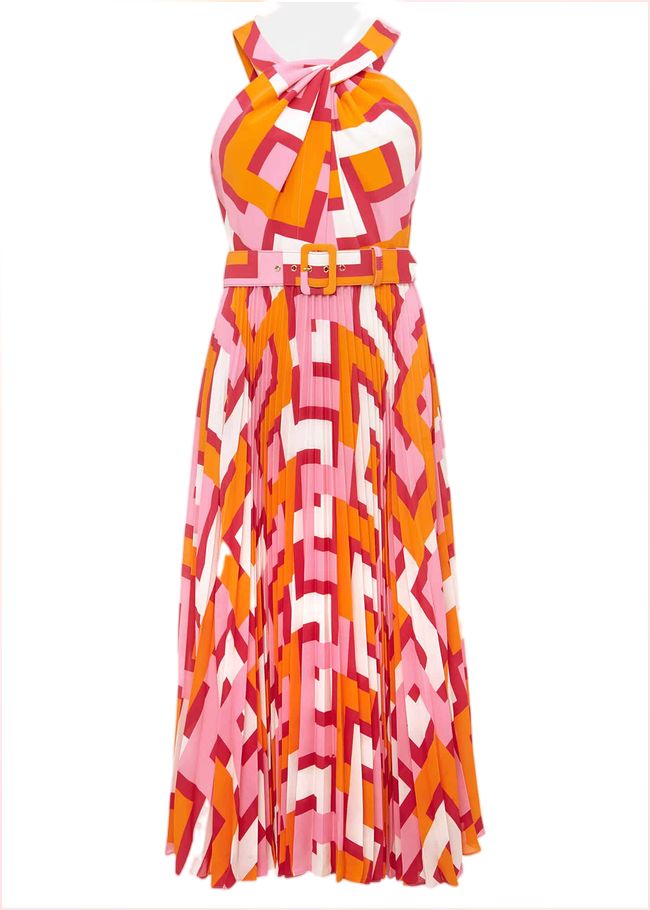  Yas Abstract Halterneck Midi Dress Pink/Orange 221734939