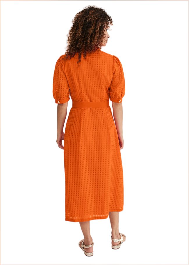  Carey Orange Checked Textured Midi Dress Orange 221739650