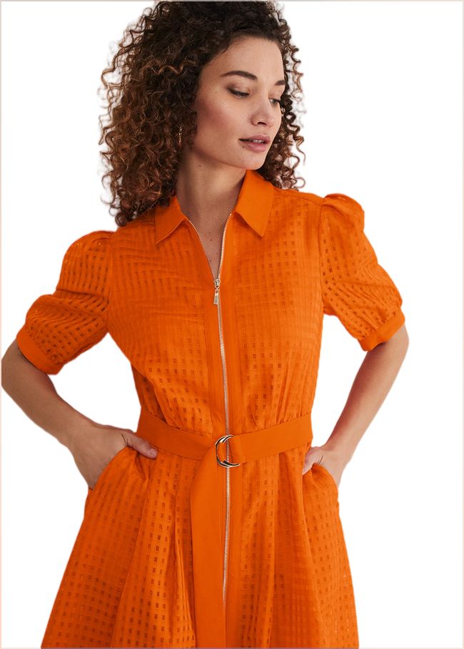  Carey Orange Checked Textured Midi Dress Orange 221739650