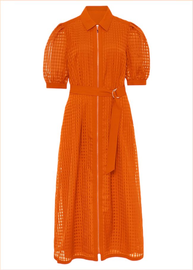  Carey Orange Checked Textured Midi Dress Orange 221739650