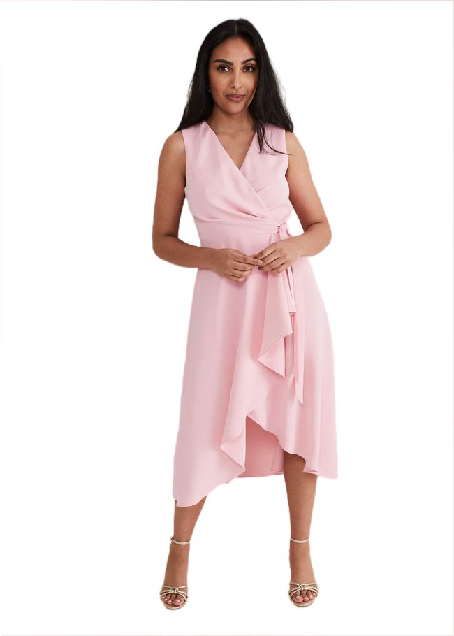  Petite Julissa Sleeveless Ruffle Wrap Midi Dress Soft Pink 221747310