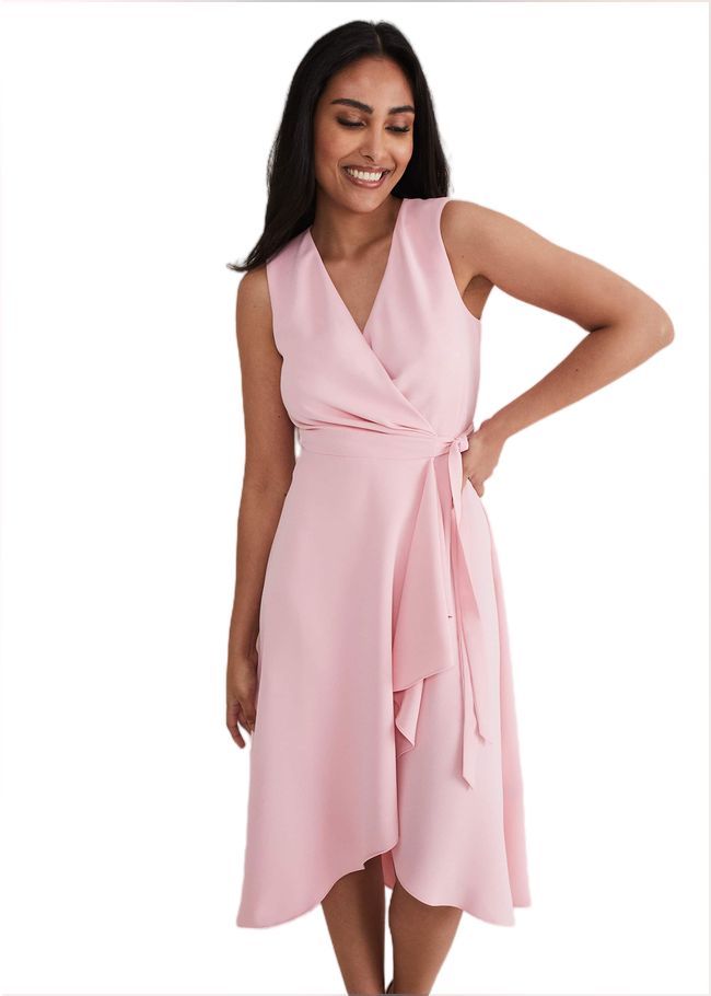  Petite Julissa Sleeveless Ruffle Wrap Midi Dress Soft Pink 221747310