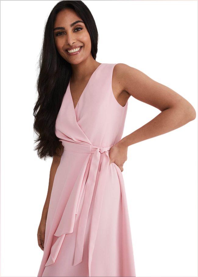  Petite Julissa Sleeveless Ruffle Wrap Midi Dress Soft Pink 221747310