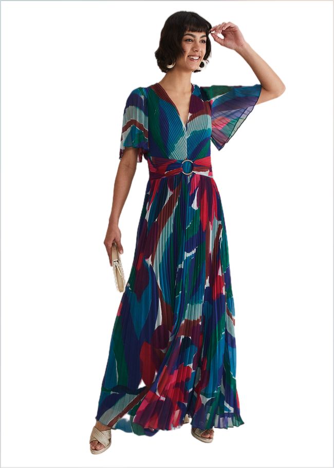  Priscilla Abstract Floral Pleated Maxi Dress Multi-Coloured 221757000