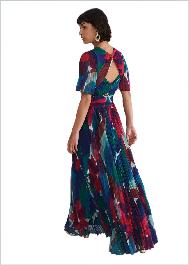  Priscilla Abstract Floral Pleated Maxi Dress Multi-Coloured 221757000