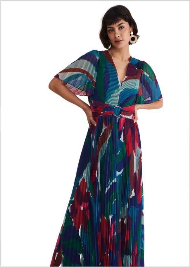  Priscilla Abstract Floral Pleated Maxi Dress Multi-Coloured 221757000