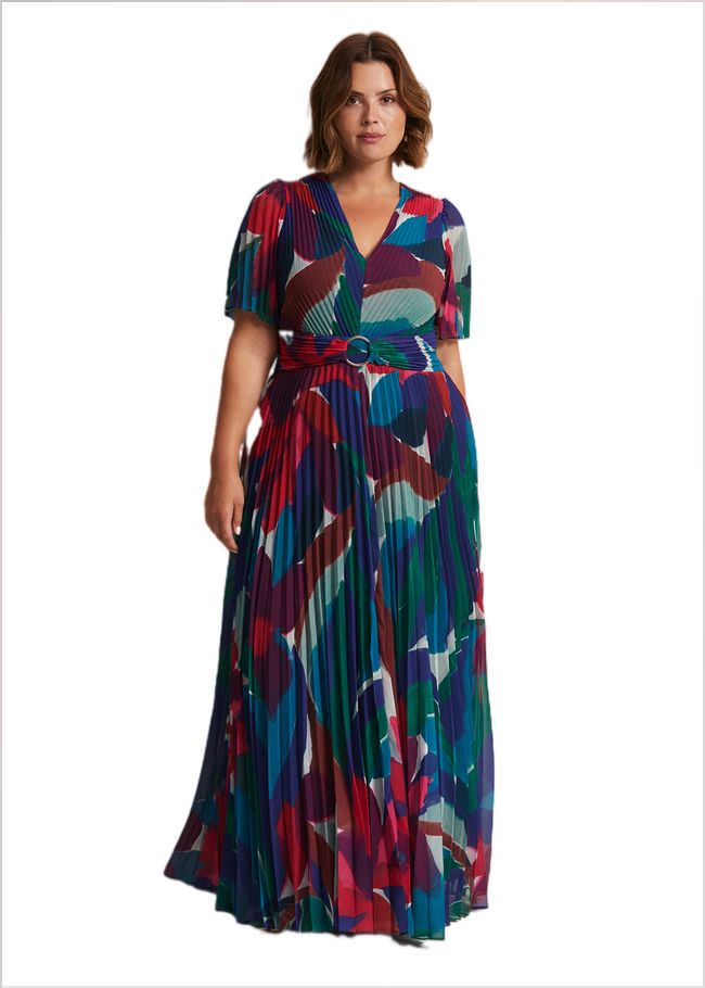  Priscilla Abstract Floral Pleated Maxi Dress Multi-Coloured 221757000