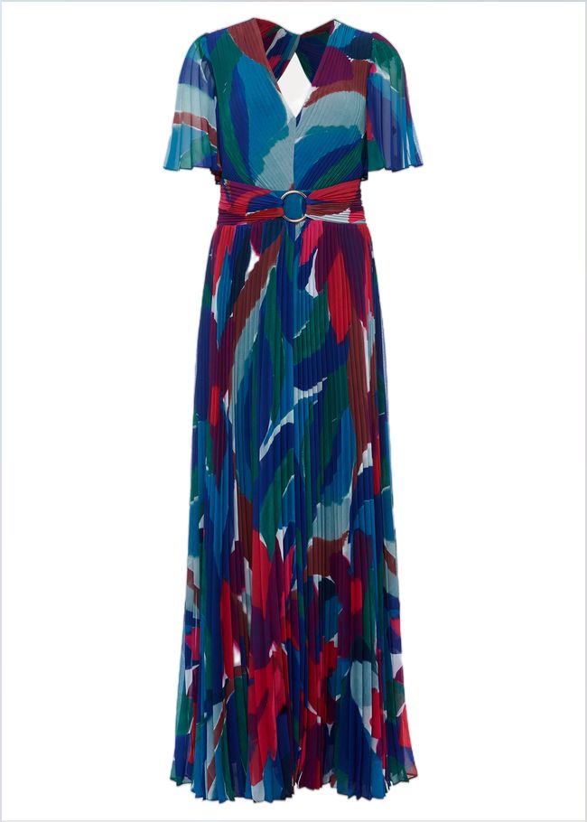  Priscilla Abstract Floral Pleated Maxi Dress Multi-Coloured 221757000