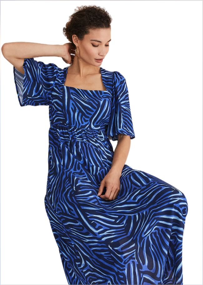  Ayesha Zebra Print Midi Dress Blue 221774408