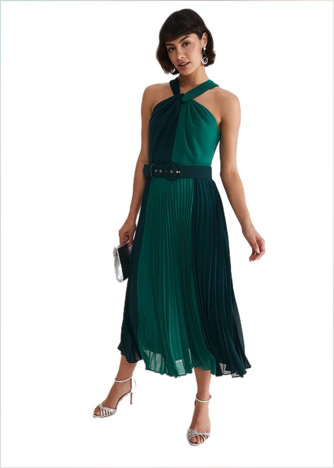  Xenia Pleated Midi Dress Bright Green 221776775