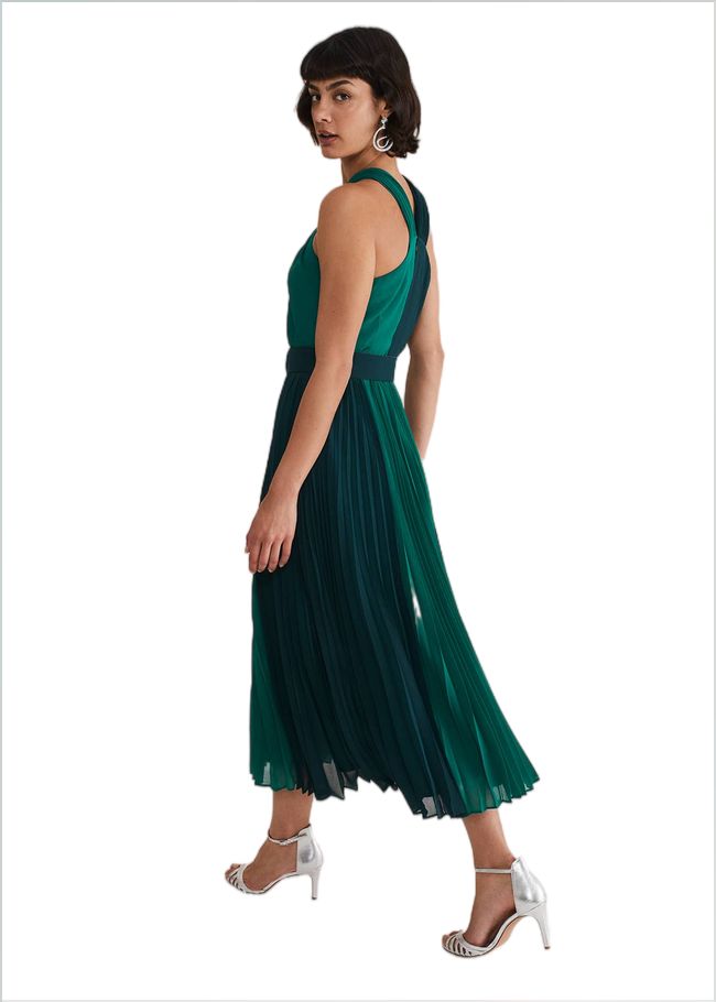  Xenia Pleated Midi Dress Bright Green 221776775