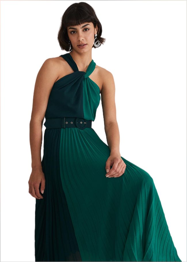  Xenia Pleated Midi Dress Bright Green 221776775