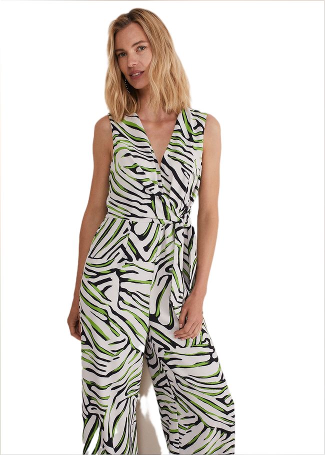  Tamsin Zebra Print Wide Leg Jumpsuit Green/Neutral 221779544