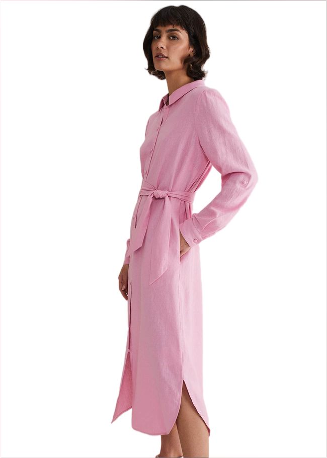  Rosalina Pink Linen Shirt Dress Pink 221783300