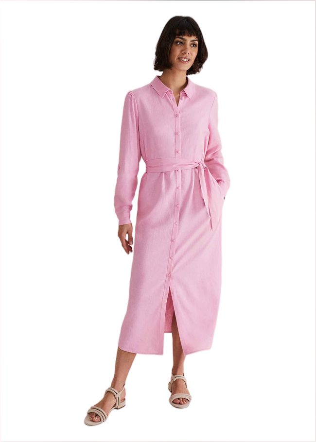  Rosalina Pink Linen Shirt Dress Pink 221783300