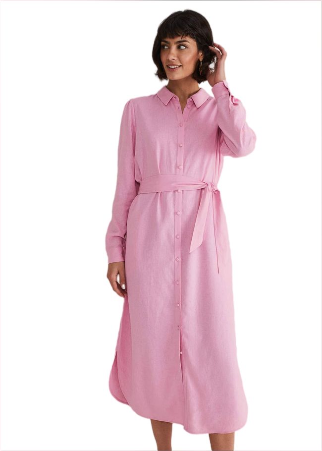  Rosalina Pink Linen Shirt Dress Pink 221783300