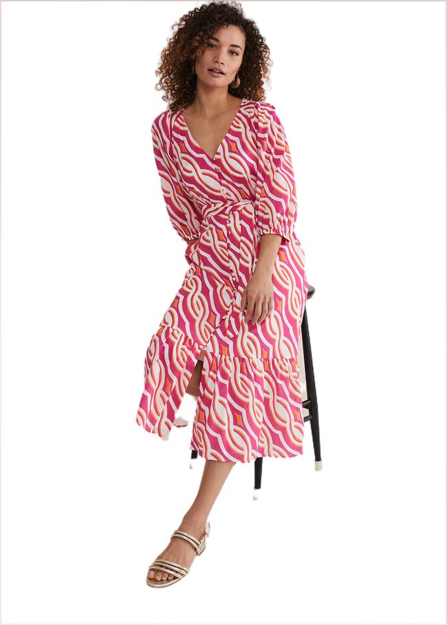  Georgie Cotton Geo Midi Dress Pink 221786300