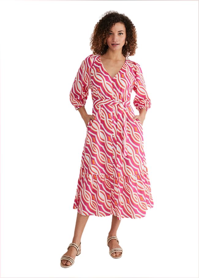  Georgie Cotton Geo Midi Dress Pink 221786300