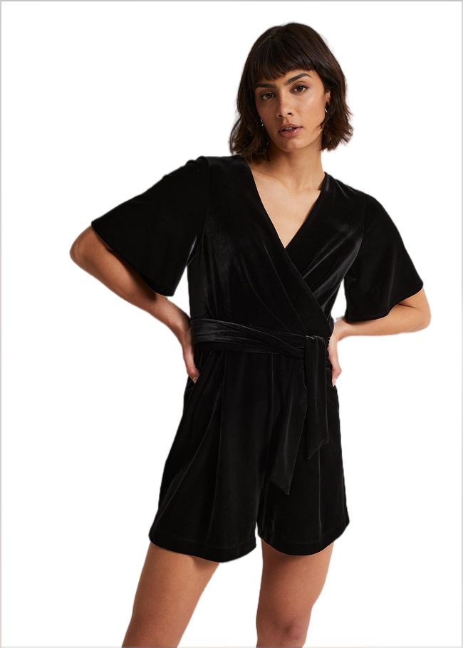  Holly Black Velvet Playsuit Black 221798050