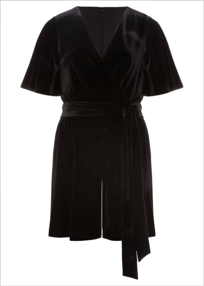  Holly Black Velvet Playsuit Black 221798050