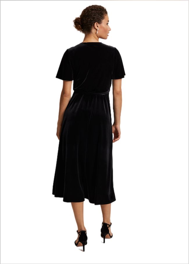  Julissa Velvet Ruffle Wrap Midi Dress Black 221799050