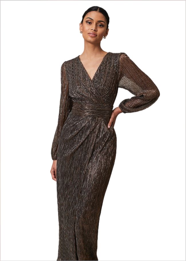  Brielle Shimmer Maxi Dress Bronze 221802070