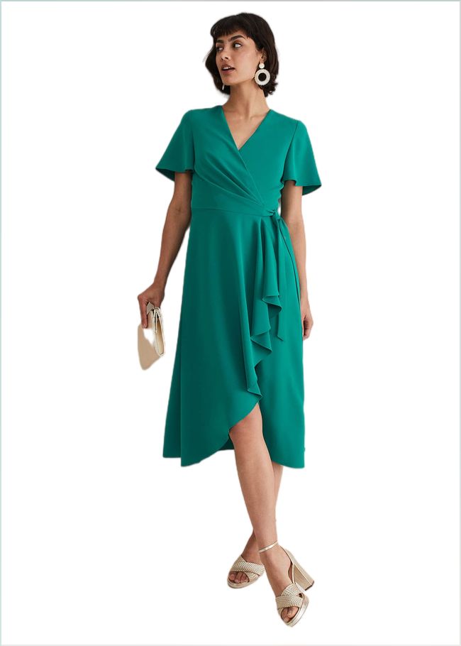  Julissa Ruffle Wrap Midi Dress Bright Green 221804775