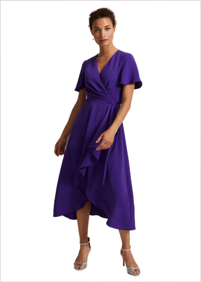  Julissa Ruffle Wrap Midi Dress Purple 221805600